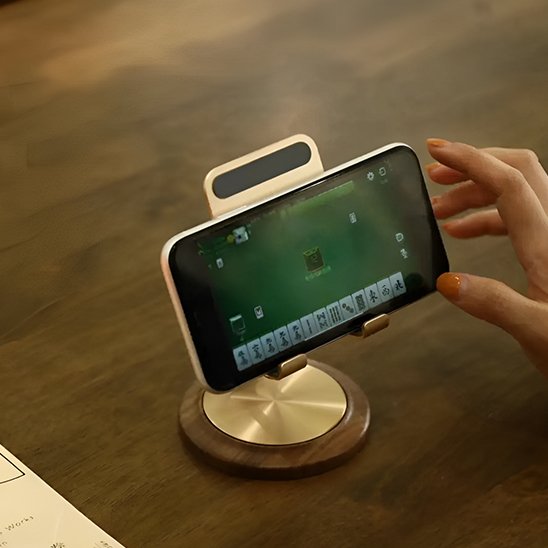 support téléphone bureau chic base bois @ mobile de fou !